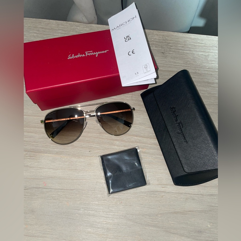 NEW IN BOX Salvatore Ferragamo Silver Aviators